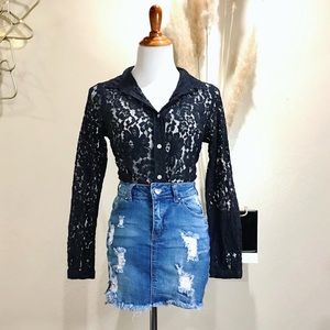 Vintage See-through Lace Button-Down Shirt